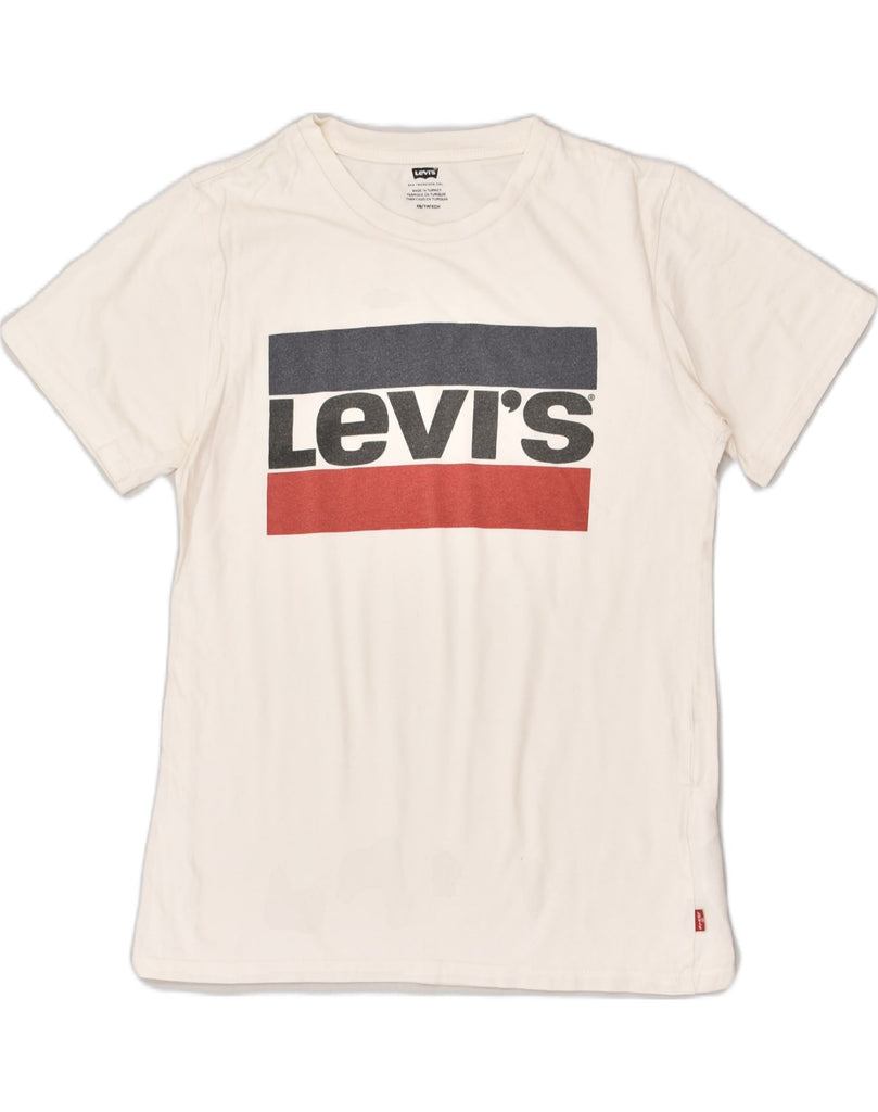 LEVI'S Womens Graphic T-Shirt Top UK 6 XS White Cotton | Vintage Levi's | Thrift | Second-Hand Levi's | Used Clothing | Messina Hembry 