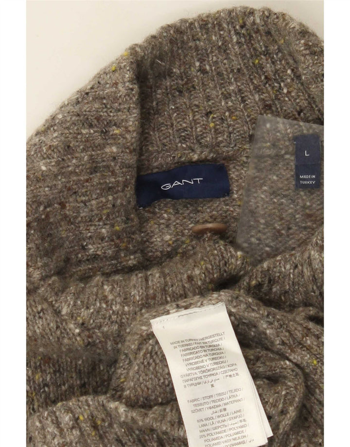 Gant Mens Cardigan Sweater Large Green Flecked Wool
