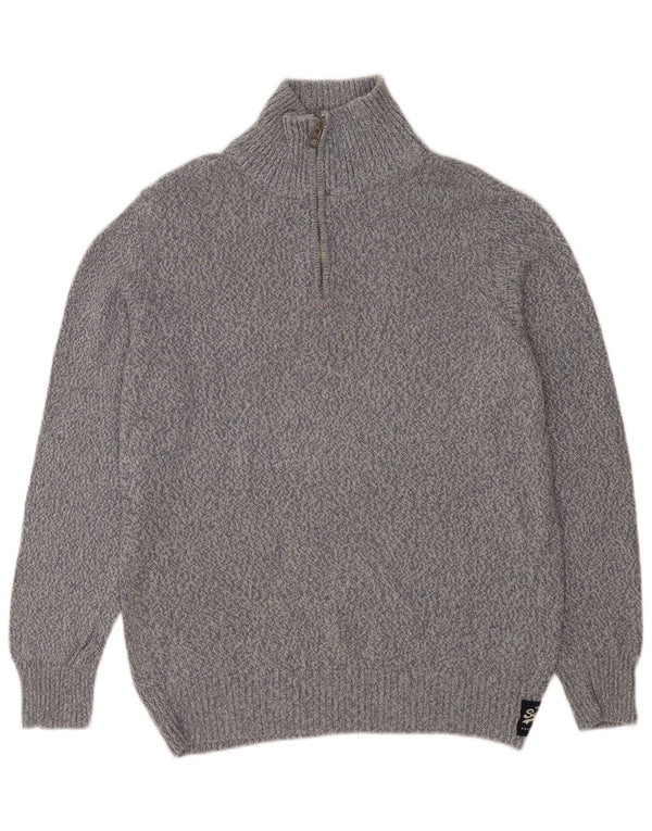 Superdry Mens Zip Neck Jumper Sweater XL Blue Flecked Cotton
