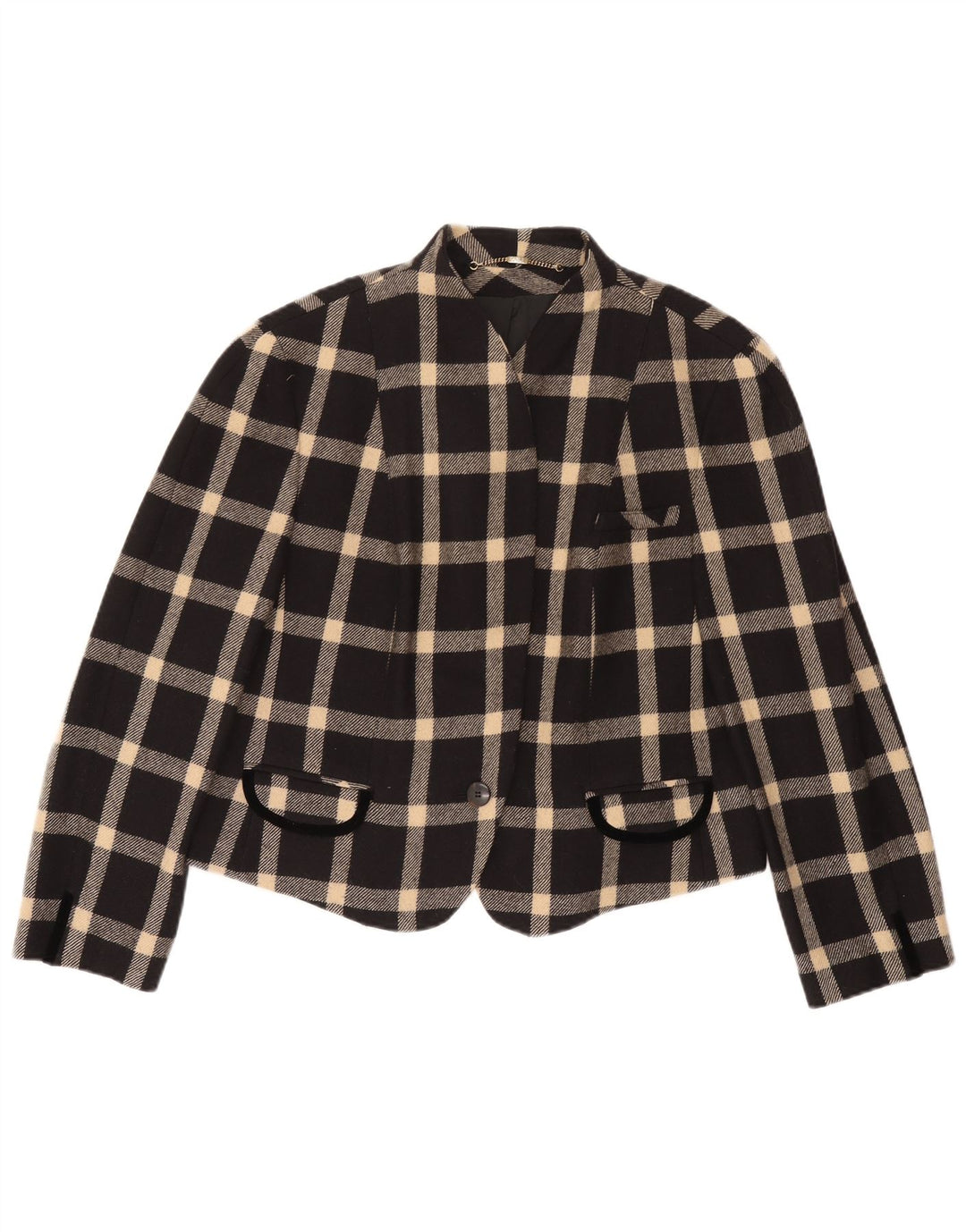 Basler Womens 1 Button Blazer Jacket UK 18 XL Black Check Wool