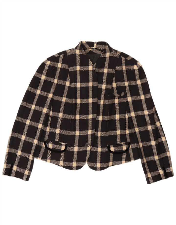 Basler Womens 1 Button Blazer Jacket UK 18 XL Black Check Wool
