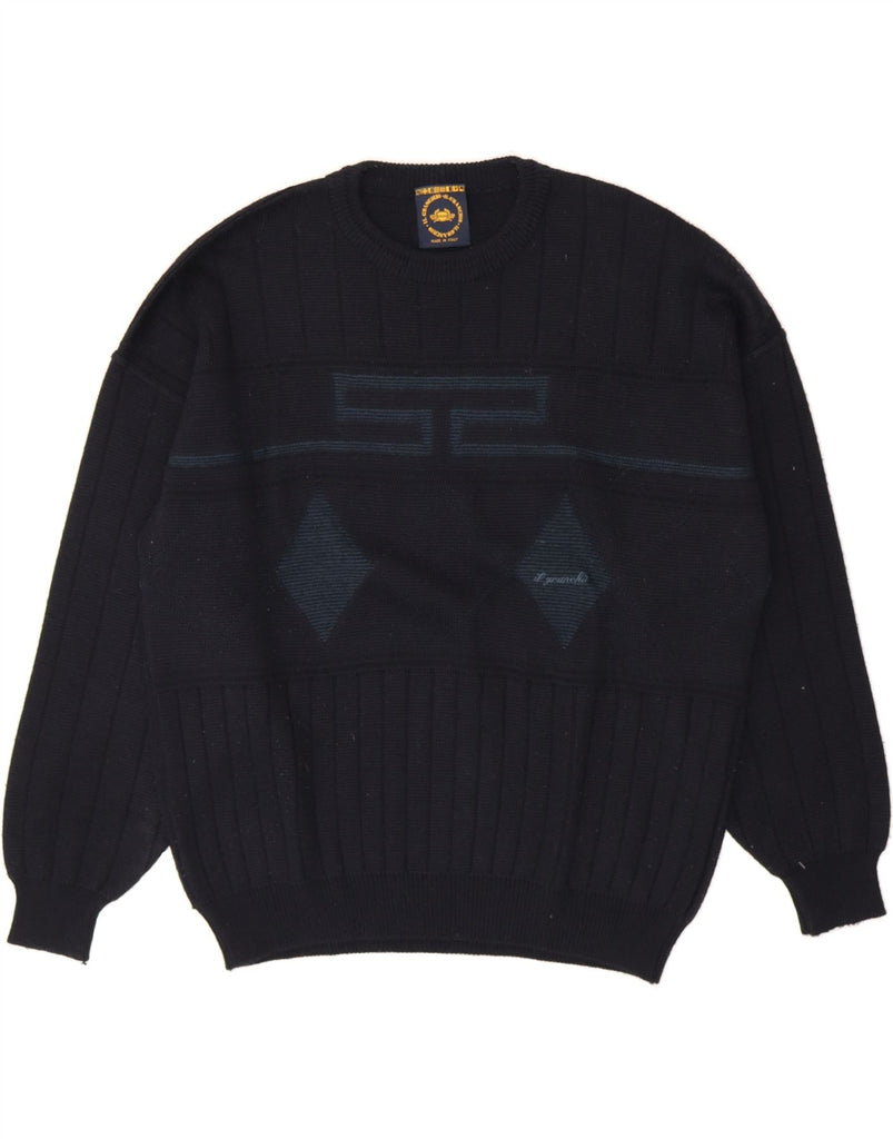 IL GRANCHIO Mens Crew Neck Jumper Sweater XL Navy Blue Argyle/Diamond Vintage Il Granchio and Second-Hand Il Granchio from Messina Hembry 