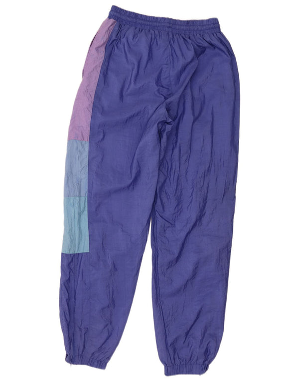 Vintage Mens Tracksuit Trousers Joggers Small Purple Colourblock Nylon