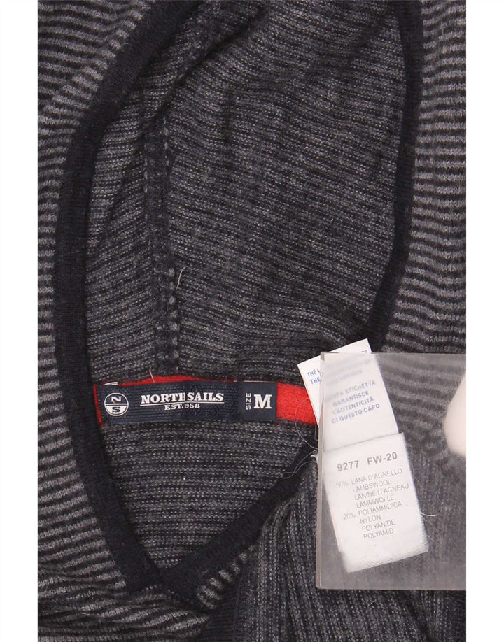 North Sails Womens Hooded Jumper Sweater UK 12 Medium Grey Striped Wool