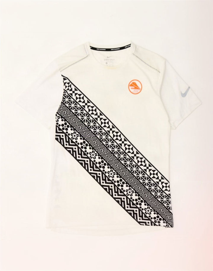 Nike Mens Dri Fit T-Shirt Top Small White Geometric Polyester