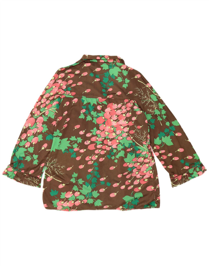 Vintage Womens Long Sleeve Front Tie Blouse Top UK 14 Medium Brown Floral