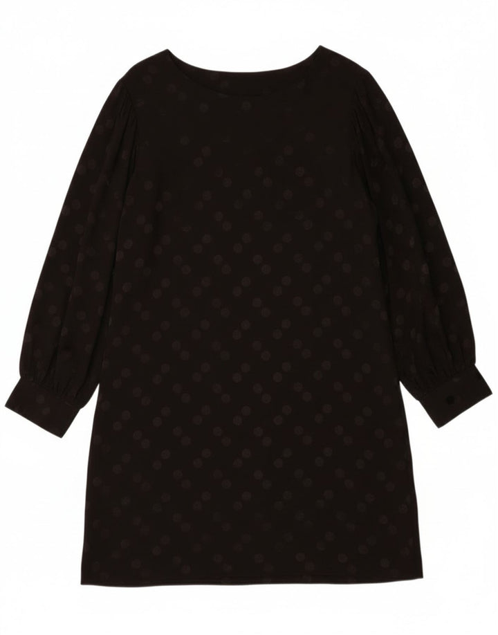 Vintage Womens Long Sleeve Shift Dress UK 14 Medium Black Polka Dot Viscose