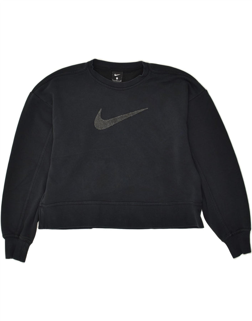 NIKE Womens Graphic Crop Sweatshirt Jumper UK 10 Small Black Cotton | Vintage Nike | Thrift | Second-Hand Nike | Used Clothing | Messina Hembry 