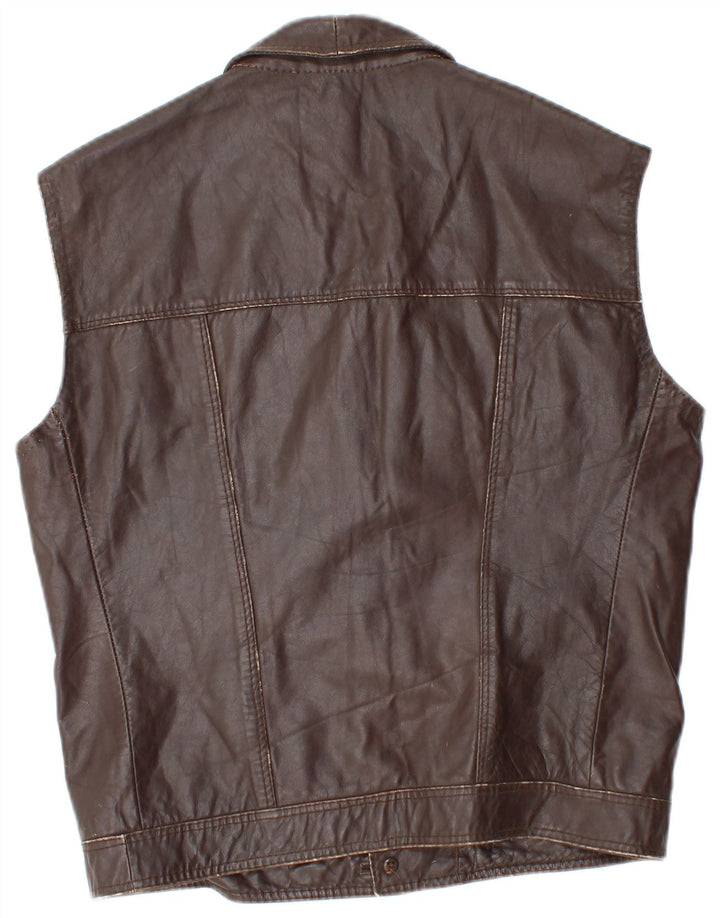 Vintage Mens Leather Gilet UK 36 Small Brown