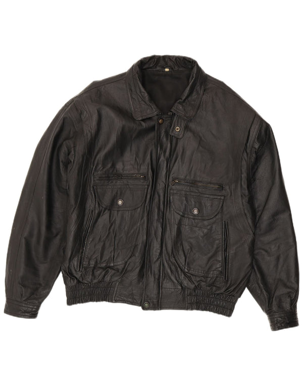 Vintage Mens Leather Jacket UK 44 2XL Black Leather