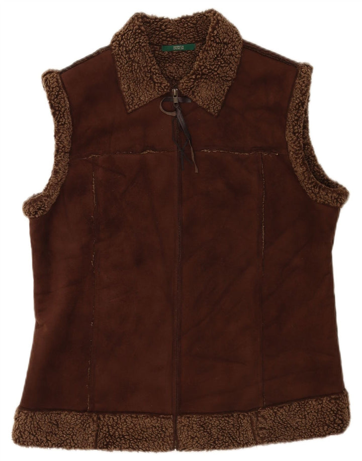 Marks & Spencer Womens Sherpa Gilet UK 12 Medium Brown Polyester