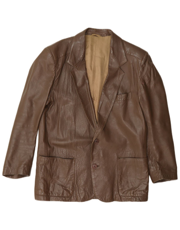 Anfor Mens 2 Button Leather Blazer Jacket IT 48 Medium Brown