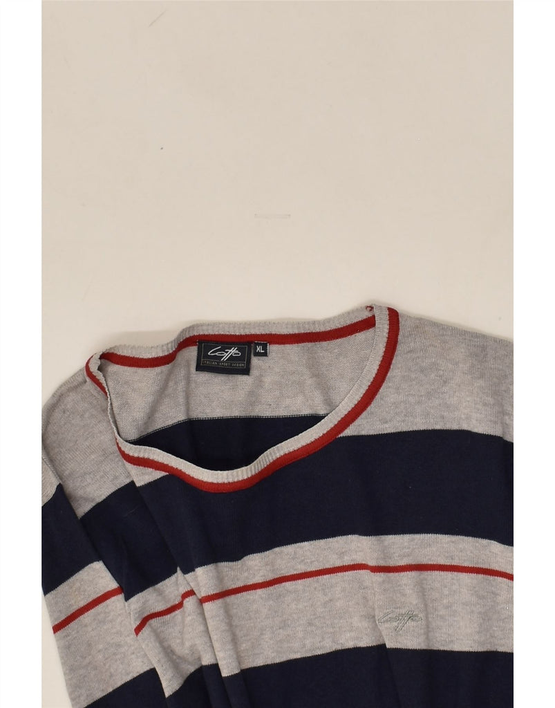 LOTTO Mens Boat Neck Jumper Sweater XL Grey Striped Cotton | Vintage Lotto | Thrift | Second-Hand Lotto | Used Clothing | Messina Hembry 