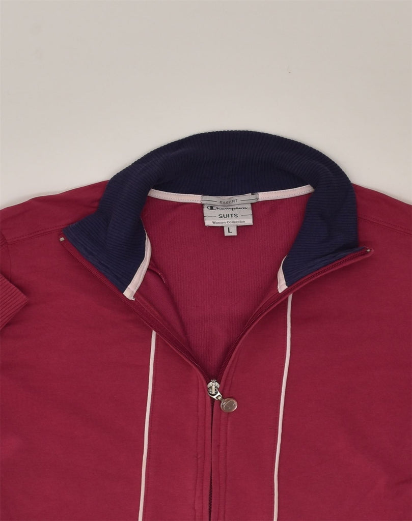 CHAMPION Womens Tracksuit Top Jacket UK 14 Large Red Cotton | Vintage Champion | Thrift | Second-Hand Champion | Used Clothing | Messina Hembry 