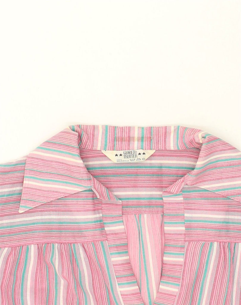 GLOBE TROTTER Womens Short Sleeve Pullover Shirt UK 20 2XL Pink Pinstripe | Vintage Globe Trotter | Thrift | Second-Hand Globe Trotter | Used Clothing | Messina Hembry 