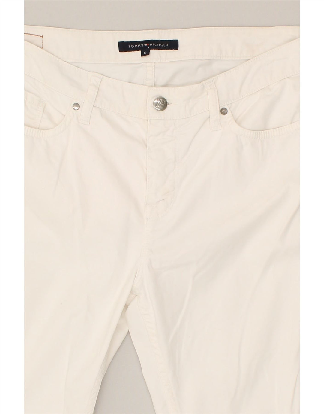 TOMMY HILFIGER Womens Slim Casual Trousers US 12 Large W32 L26  White | Vintage Tommy Hilfiger | Thrift | Second-Hand Tommy Hilfiger | Used Clothing | Messina Hembry 