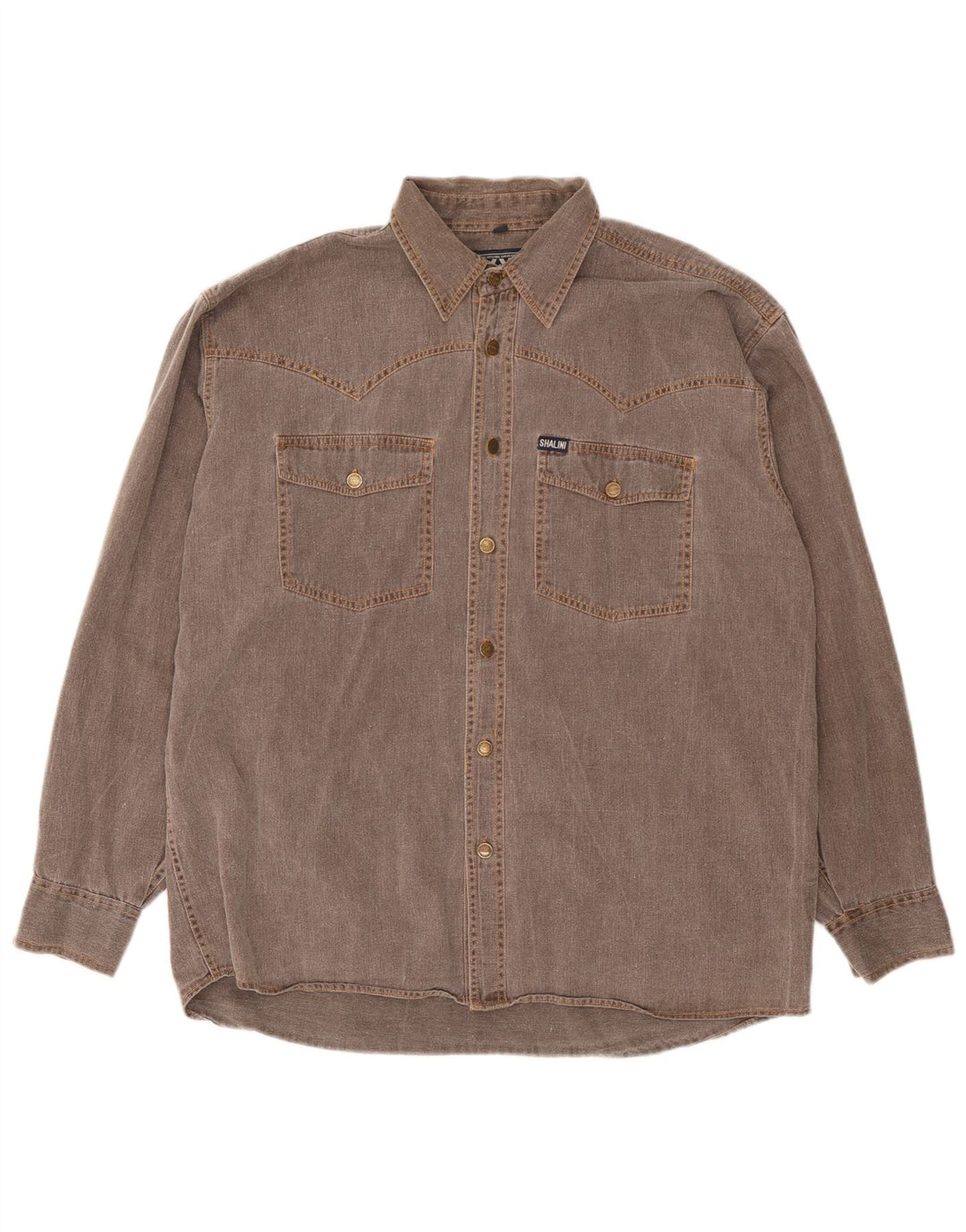 Vintage Mens Denim Shirt XL Brown