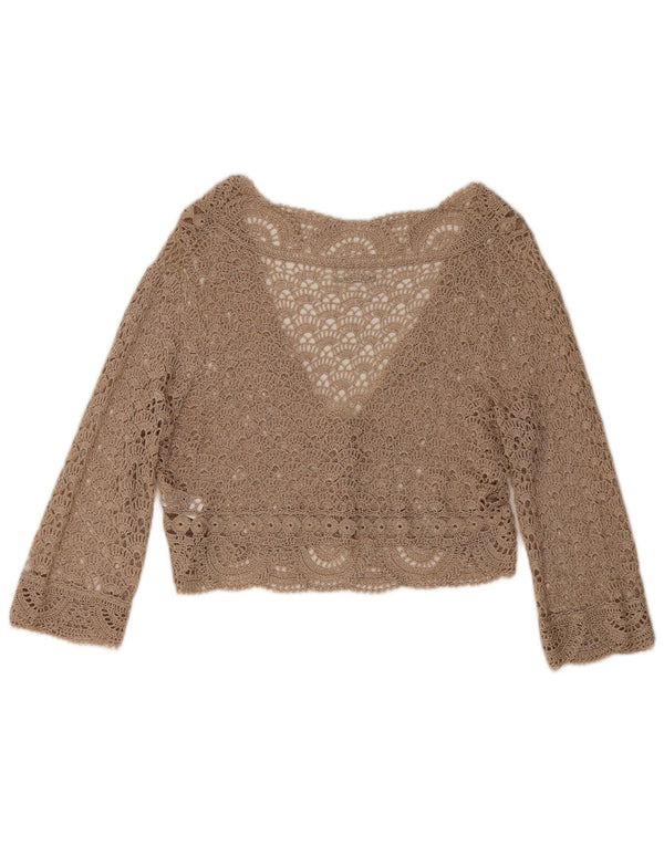 Wallis Womens Crop Crochet Cardigan Top UK 12 Medium Beige Floral Viscose