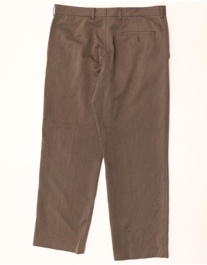 Marks & Spencer Mens Straight Suit Trousers W34 L29 Brown Herringbone