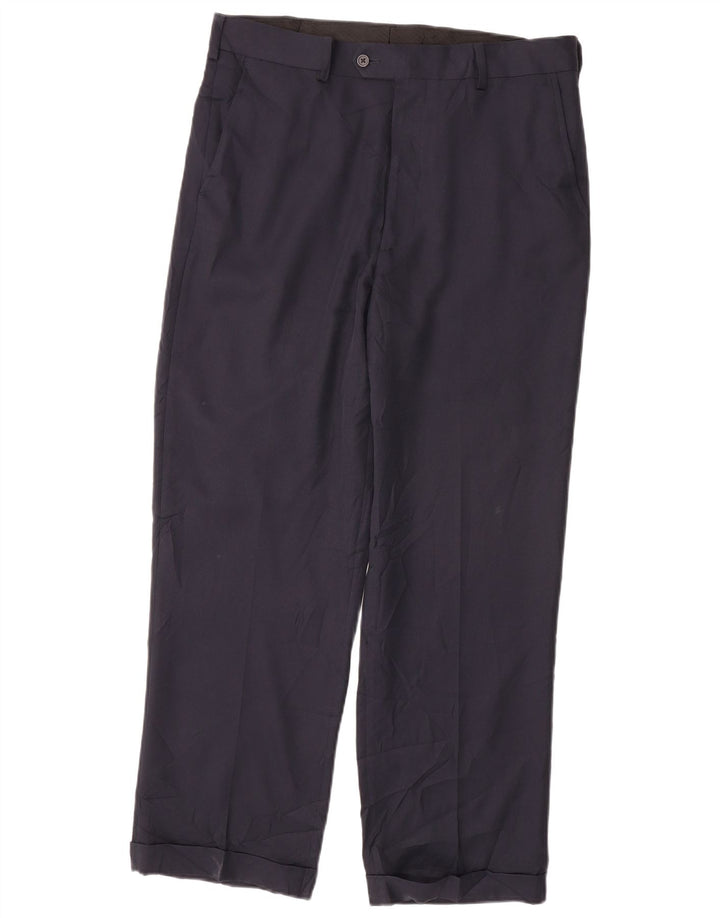 IZOD Mens Straight Suit Trousers W34 L32 Navy Blue Polyester