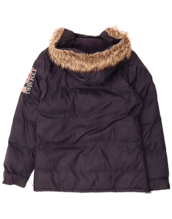 Norway Mens Hooded Anorak Padded Jacket UK 36 Small Navy Blue Polyester