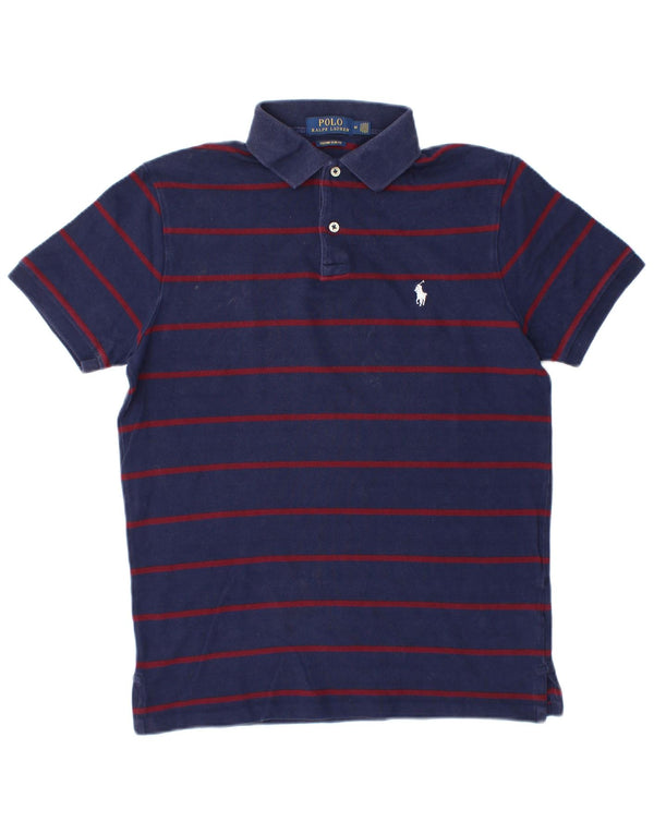 POLO RALPH LAUREN Mens Custom Slim Fit Polo Shirt Medium Navy Blue Striped