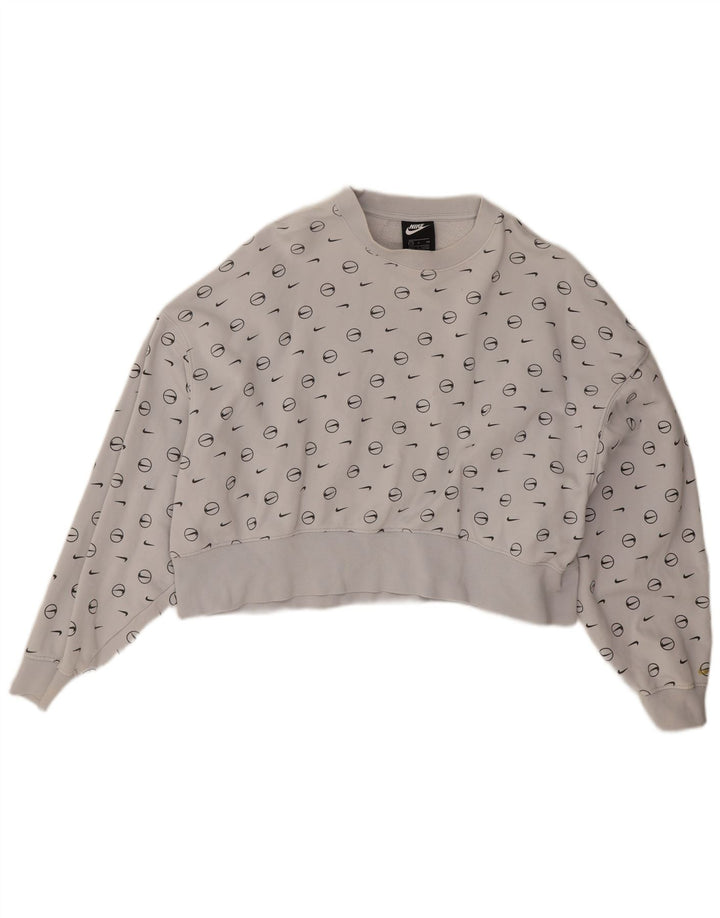 Nike Womens Oversized Crop Graphic Sweatshirt Jumper UK 10 Small Grey