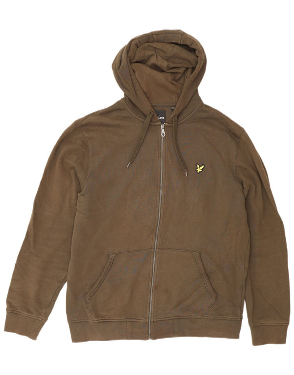 Lyle & Scott Mens Regular Fit Zip Hoodie Sweater Large Brown Cotton