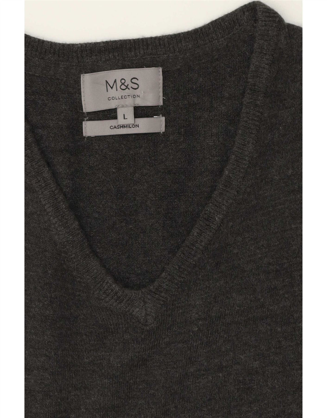 Marks & Spencer Mens V-Neck Jumper Sweater Large Grey Cashmere