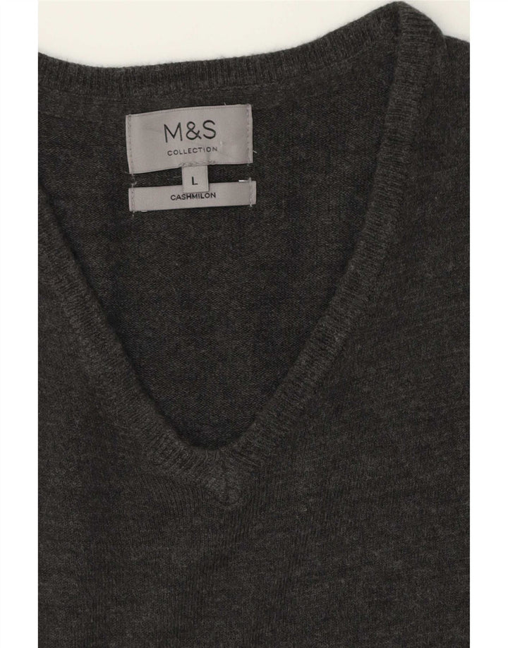 Marks & Spencer Mens V-Neck Jumper Sweater Large Grey Cashmere