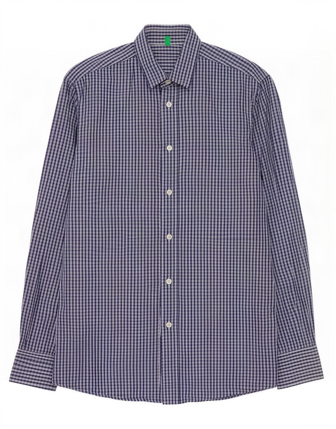 Benetton Mens Shirt Medium Blue Check Cotton