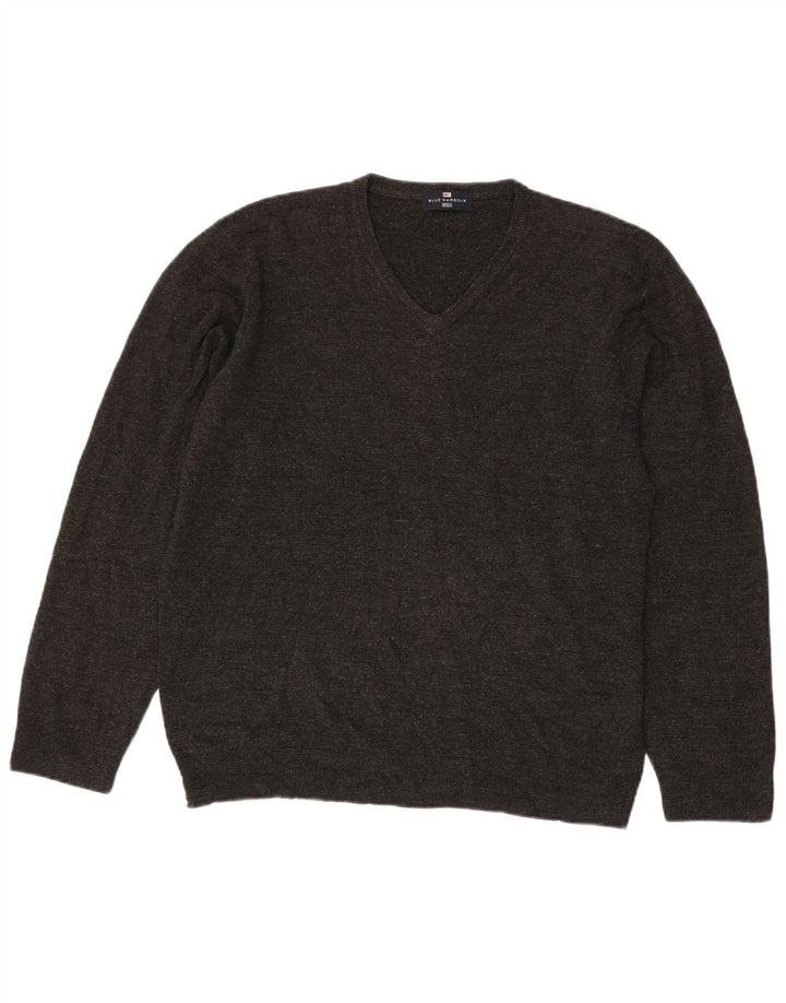 Marks & Spencer Mens Blue Harbour V-Neck Jumper Sweater Large Grey Acrylic