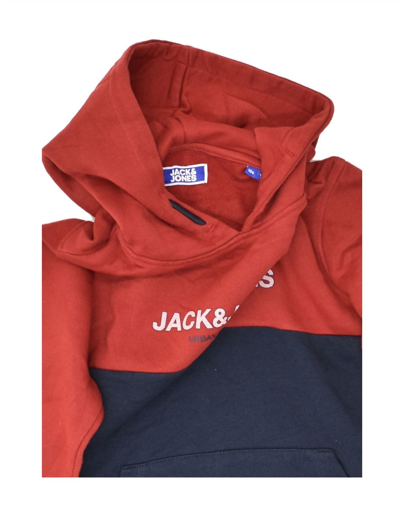 JACK & JONES Boys Graphic Hoodie Jumper 13-14 Years Red Colourblock | Vintage Jack & Jones | Thrift | Second-Hand Jack & Jones | Used Clothing | Messina Hembry 