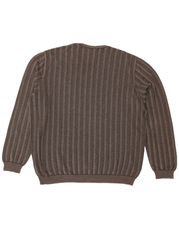 DALMINE Mens Crew Neck Jumper Sweater IT 58 3XL Grey Striped Cotton