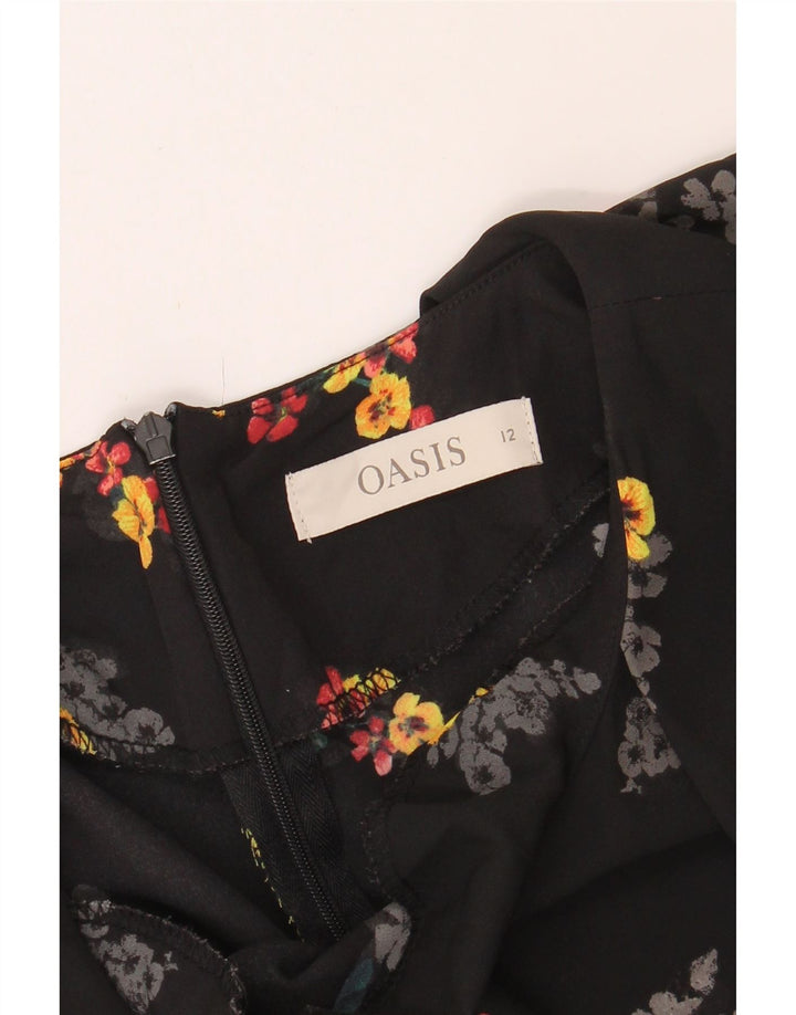 OASIS Womens Sleeveless A-Line Dress UK 12 Medium Black Floral Polyester Vintage Oasis and Second-Hand Oasis from Messina Hembry 
