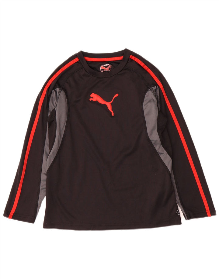 PUMA Boys Graphic Top Long Sleeve 7-8 Years Small Black Colourblock