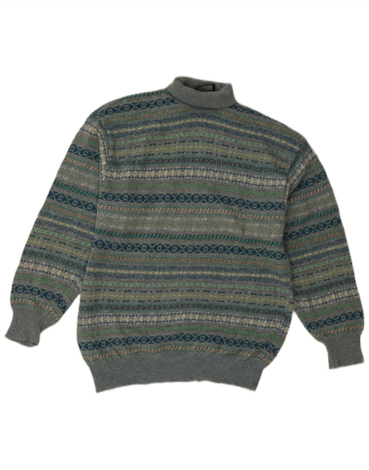 Malagrida Mens Roll Neck Jumper Sweater Medium Multicoloured Fair Isle Wool