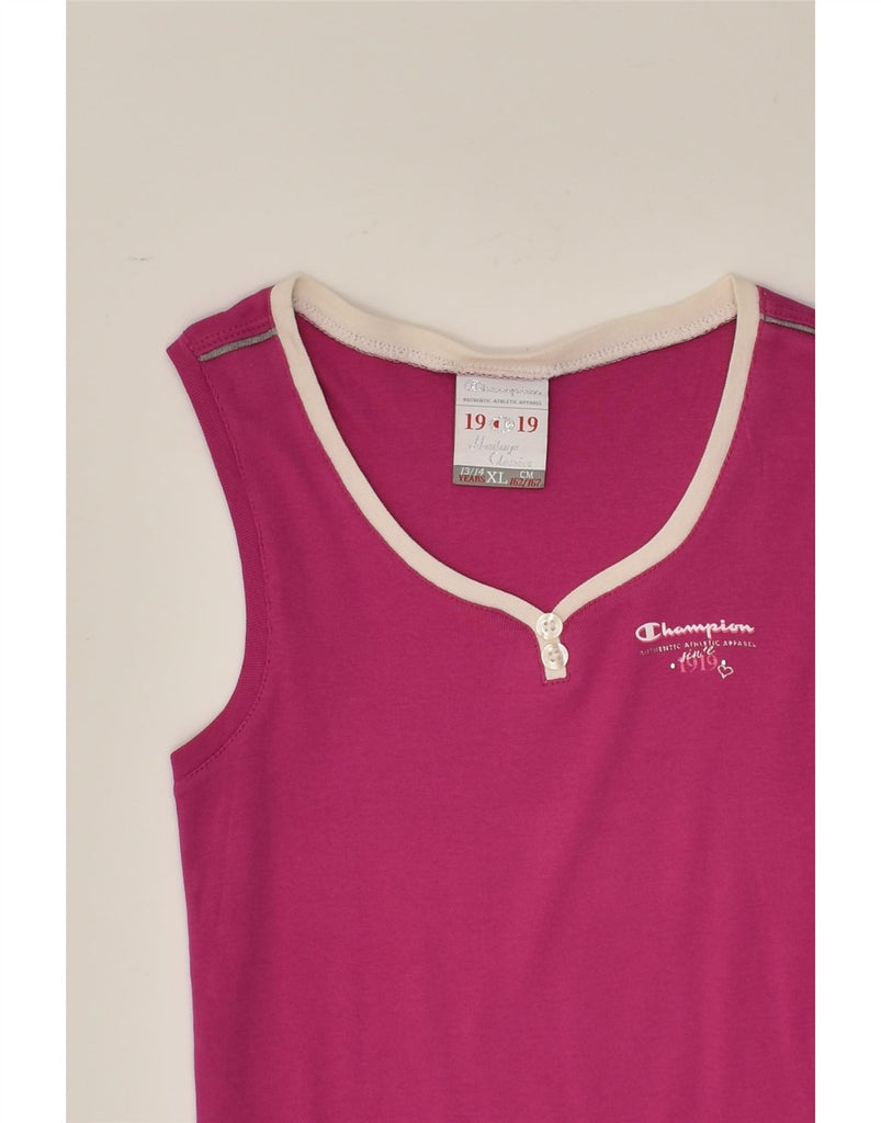 CHAMPION Girls Vest Top 13-14 Years XL  Pink Cotton | Vintage Champion | Thrift | Second-Hand Champion | Used Clothing | Messina Hembry 