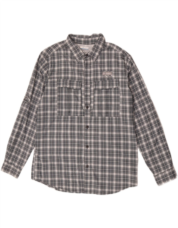 Columbia Mens Shirt Large Grey Check Nylon