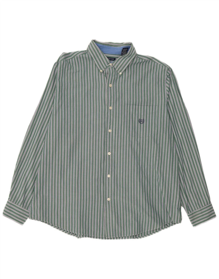 Chaps Mens Shirt XL Green Striped Cotton