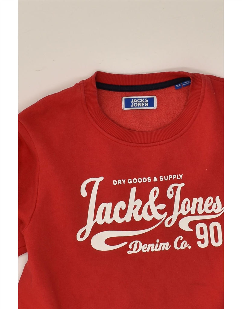 JACK & JONES Boys Graphic Sweatshirt Jumper 13-14 Years Red Cotton | Vintage Jack & Jones | Thrift | Second-Hand Jack & Jones | Used Clothing | Messina Hembry 