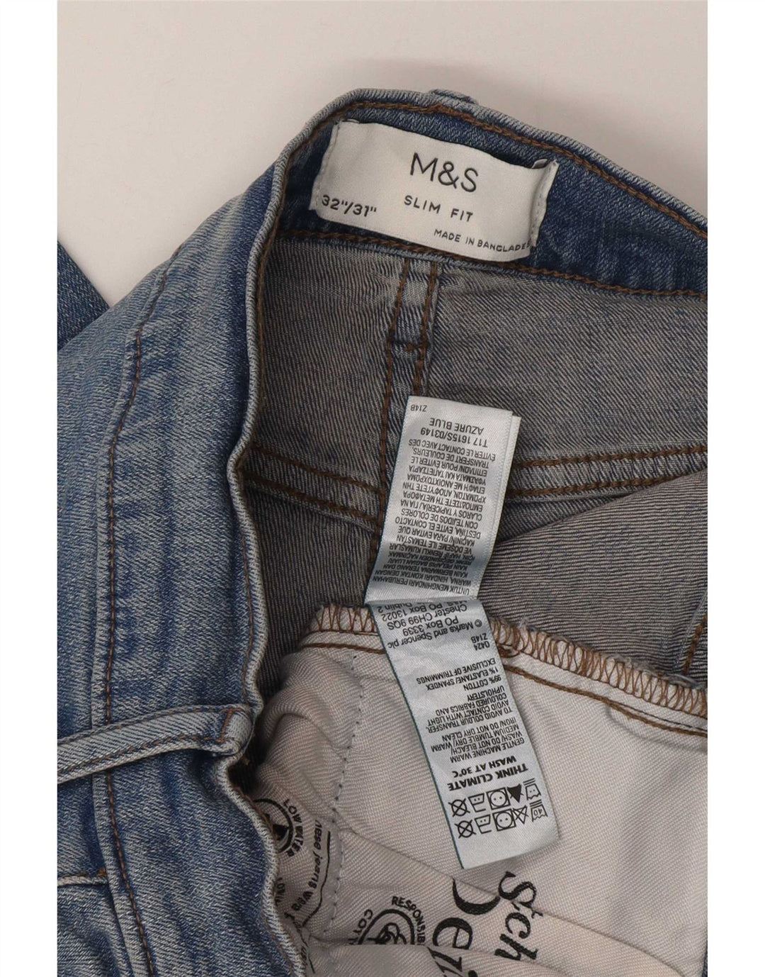Marks & Spencer Mens Slim Jeans W32 L31 Blue Cotton