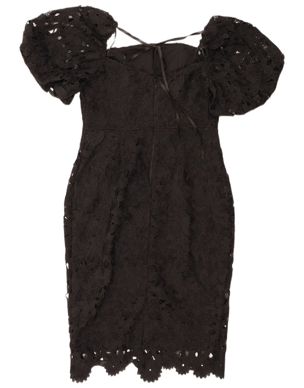 Lipsy Womens Off Shoulder Bodycon Dress UK 14 Large Black Floral Polyester