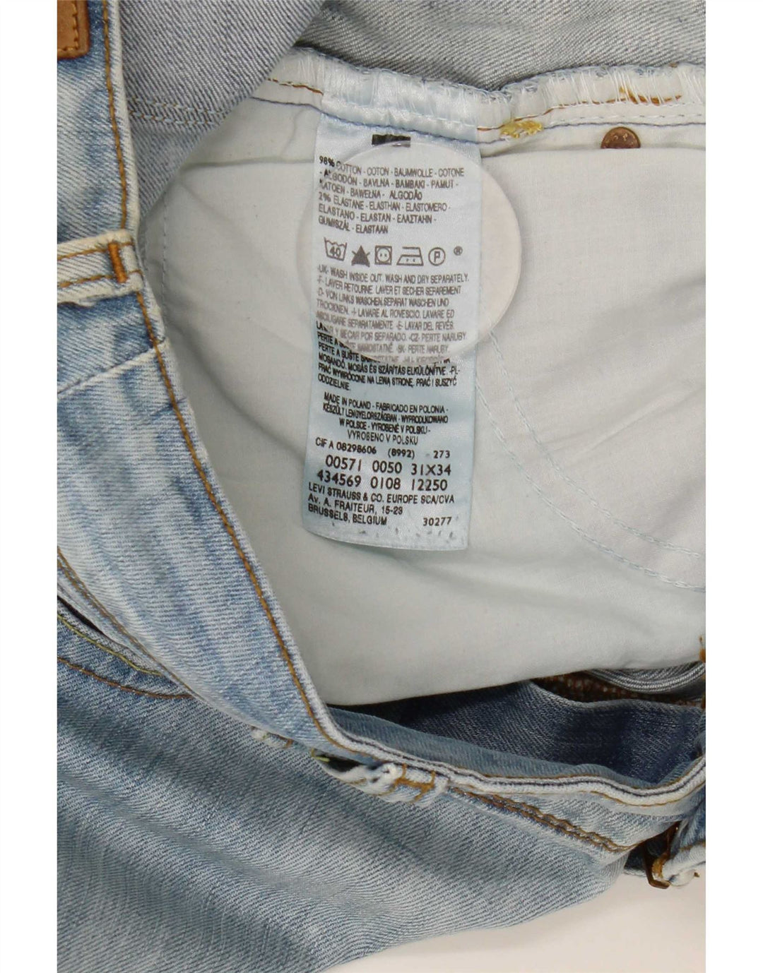 Levi's Womens 571 Slim Jeans W31 L34 Blue Cotton