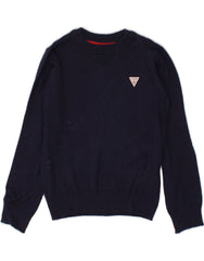 GUESS Boys Crew Neck Jumper Sweater 3-4 Years Navy Blue Cotton