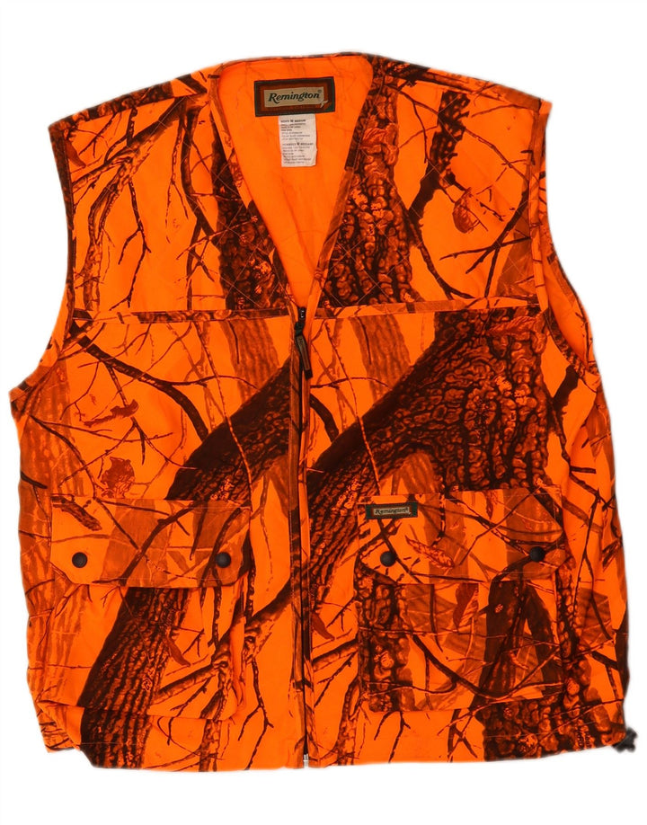 Vintage Mens Utility Gilet UK 38 Medium Orange Camouflage Polyester