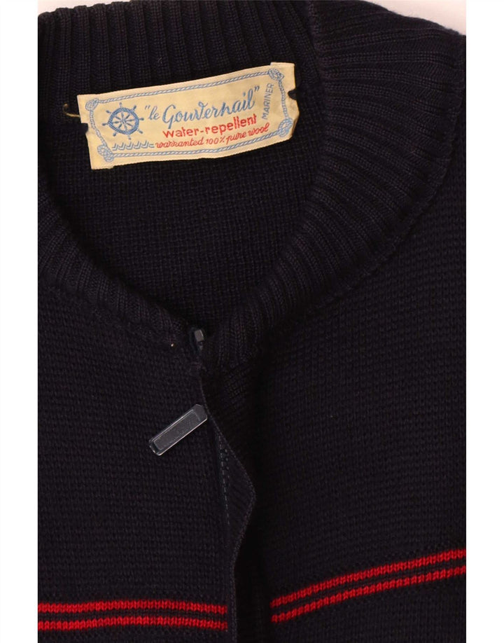 Vintage Mens Full Zip Cardigan Sweater Large Navy Blue Striped