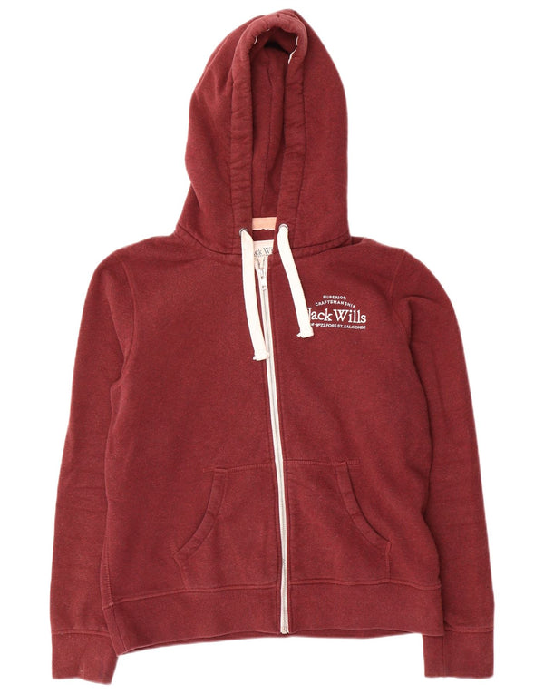 Jack Wills Womens Zip Hoodie Sweater UK 14 Large Burgundy Cotton