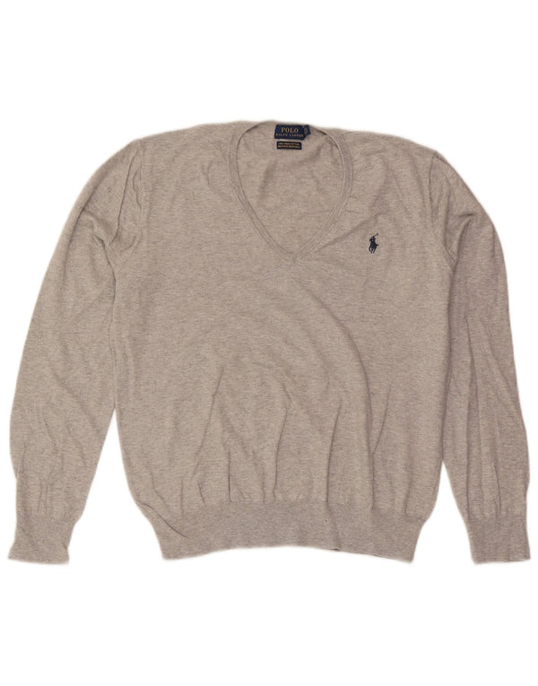 Polo Ralph Lauren Womens V-Neck Jumper Sweater UK 16 Large Grey Cotton