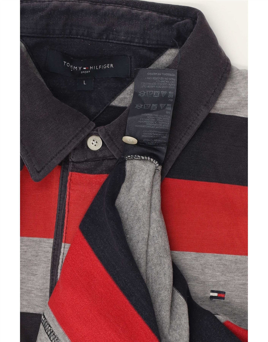 Tommy Hilfiger Mens Polo Shirt Large Multicoloured Striped Cotton
